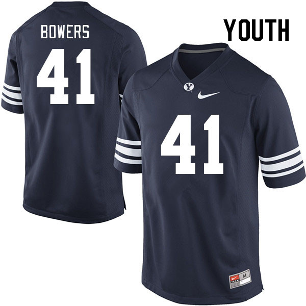 Youth #41 Jackson Bowers BYU Cougars College Football Jerseys Stitched Sale-Navy